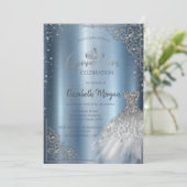 Silver Diamonds Lijst Jurk Quinceañera Kaart (Staand voorkant)