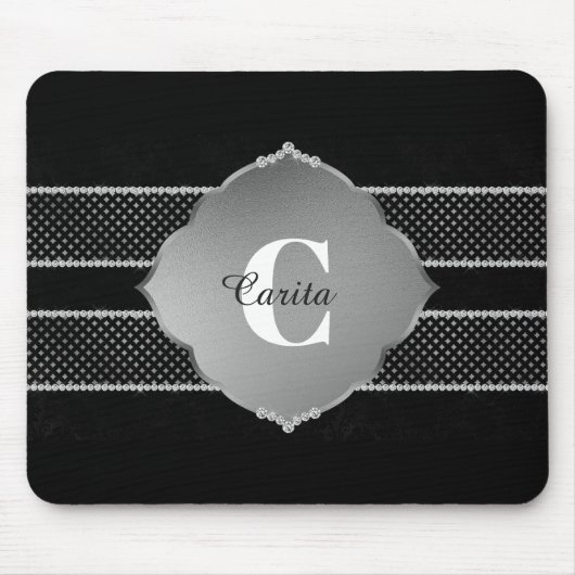 Silver Diamonds Monogram Mousepad Muismat (Voorkant)