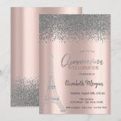 Silver Diamonds Roos Gold, Eiffeltoren Quinceanera Kaart (Voorkant / Achterkant)