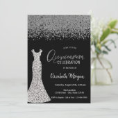 Silver Diamonds, Sequins Dress Black Quinceañera Kaart (Staand voorkant)