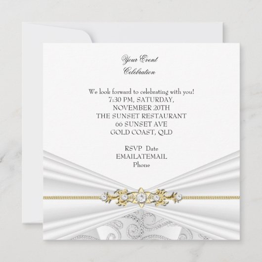 Silver Diamonds White Gold Elegant Birthday Party Kaart (Achterkant)