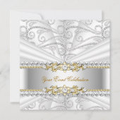 Silver Diamonds White Gold Elegant Birthday Party Kaart (Voorkant)