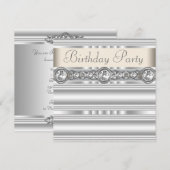 Silver Diamonds White Ivory Cream Birthday Party Kaart (Voorkant / Achterkant)