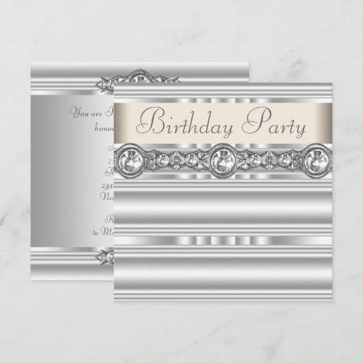 Silver Diamonds White Ivory Cream Birthday Party Kaart (Voorkant / Achterkant)