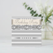 Silver Diamonds White Ivory Cream Birthday Party Kaart (Staand voorkant)