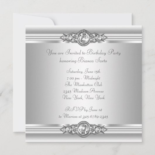 Silver Diamonds White Ivory Cream Birthday Party Kaart (Achterkant)