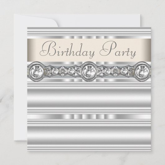 Silver Diamonds White Ivory Cream Birthday Party Kaart (Voorkant)