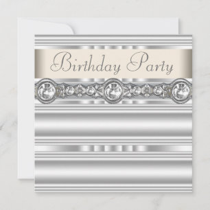 Silver Diamonds White Ivory Cream Birthday Party Kaart