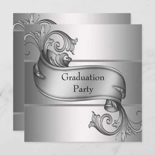 Silver Diploma Black Graduation Party Kaart (Voorkant / Achterkant)