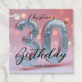 Silver Disco Ball 30th Birthday Pink Sparkle Glam Bedankjes Labels (Voorkant)