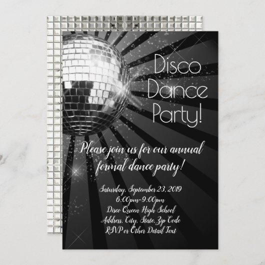 Silver Disco Ball 70s Prom Formal Dance Party Kaart (Voorkant / Achterkant)