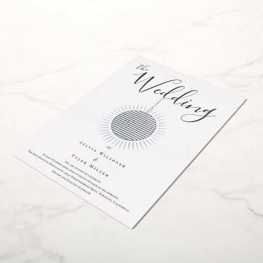 Silver Disco Ball Bruiloft Folie Uitnodiging (Gedraaid)