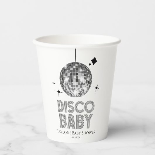 Silver Disco Ball 'Disco Baby' Baby shower Papieren Bekers (Voorkant)