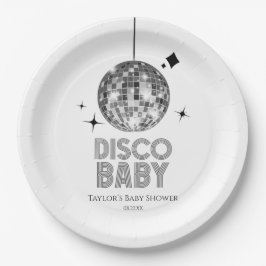 Silver Disco Ball 'Disco Baby' Baby shower Papieren Bordje