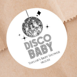 Silver Disco Ball 'Disco Baby' Baby shower Ronde Sticker