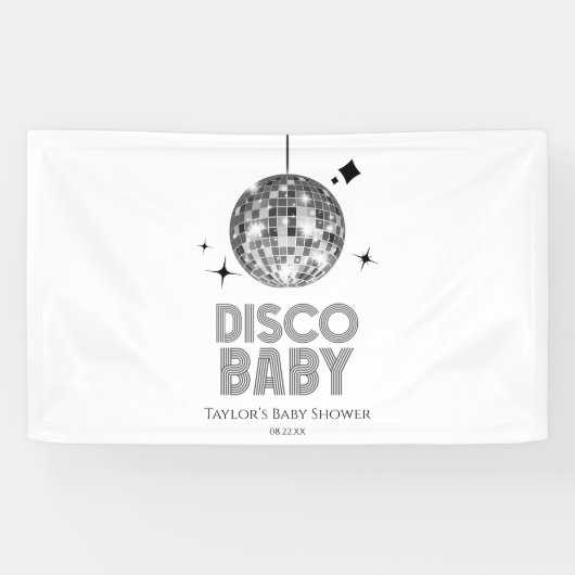 Silver Disco Ball 'Disco Baby' Baby shower Spandoek (Horizontaal)