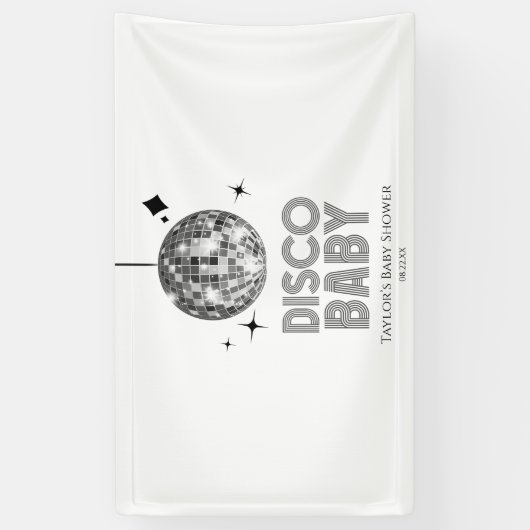Silver Disco Ball 'Disco Baby' Baby shower Spandoek (Verticaal)