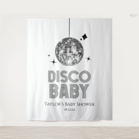 Silver Disco Ball 'Disco Baby' Baby shower Wandkleed (Voorkant)