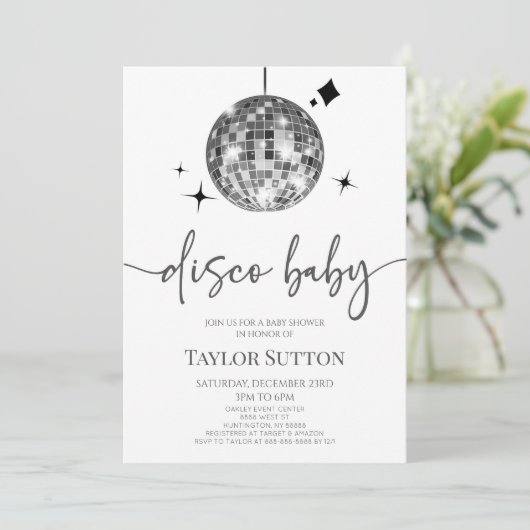 Silver Disco Ball Disco Baby shower Kaart (Staand voorkant)