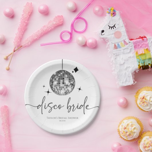 Silver Disco Ball Disco Bride Vrijgezellenfeest Papieren Bordje (Feest)