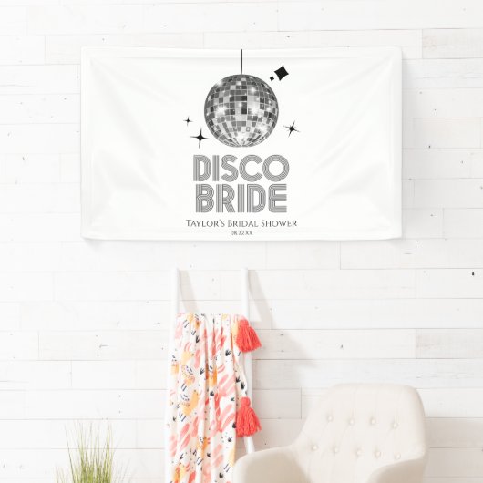 Silver Disco Ball Disco Bride Vrijgezellenfeest Spandoek (Insitu)