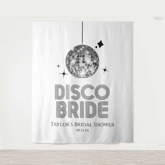 Silver Disco Ball Disco Bride Vrijgezellenfeest Wandkleed (Voorkant)