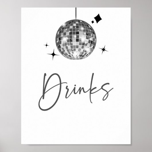 Silver Disco Ball Drinken Tafelteken Poster (Voorkant)