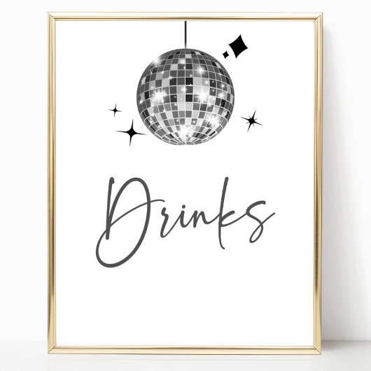 Silver Disco Ball Drinken Tafelteken Poster