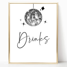 Silver Disco Ball Drinken Tafelteken Poster