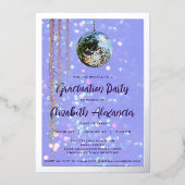 Silver Disco Ball en Streamers Graduation Party Folie Uitnodiging (Voorkant)