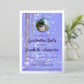 Silver Disco Ball en Streamers Graduation Party Folie Uitnodiging (Staand Voorkant)