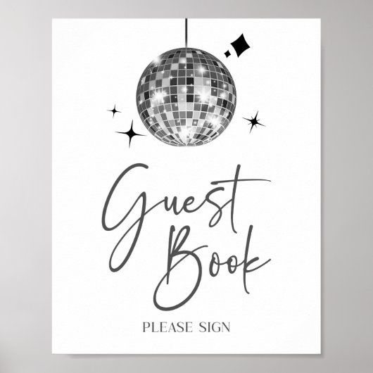 Silver Disco Ball Gastenboek Feestbord Poster (Voorkant)