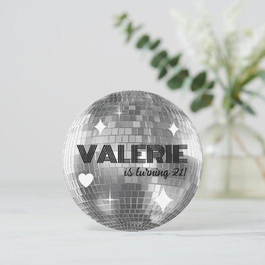 Silver Disco Ball Gelukkige Verjaardag Uitnodiging (Staand voorkant)