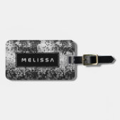Silver Disco ball Glitter Black Accent Monogram Bagagelabel (Voorkant horizontaal)