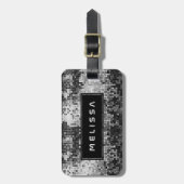 Silver Disco ball Glitter Black Accent Monogram Bagagelabel (Voorkant verticaal)