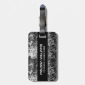 Silver Disco ball Glitter Black Accent Monogram Bagagelabel (Achterkant verticaal)