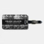 Silver Disco ball Glitter Black Accent Monogram Bagagelabel (Achterkant horizontaal)