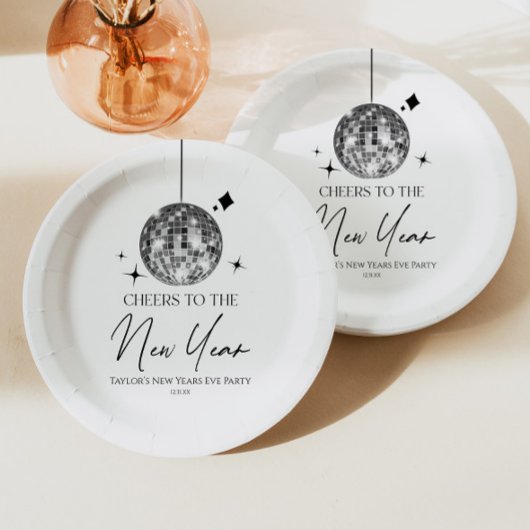 Silver Disco Ball juicht oudejaarsavond feest Papieren Bordje