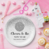 Silver Disco Ball juicht oudejaarsavond feest Papieren Bordje (Feest)