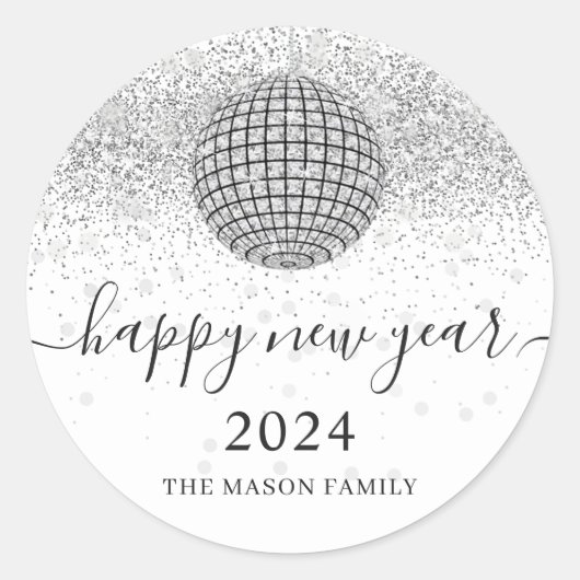 Silver Disco Ball juicht oudejaarsavond feest Ronde Sticker (Voorkant)