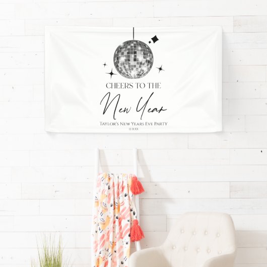 Silver Disco Ball juicht oudejaarsavond feest Spandoek (Insitu)