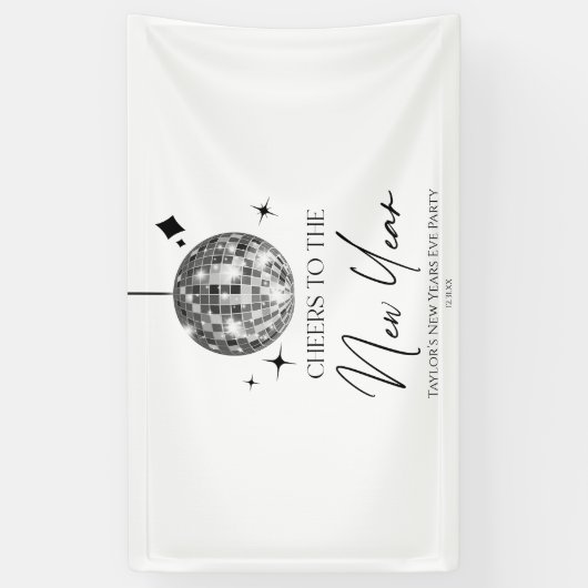 Silver Disco Ball juicht oudejaarsavond feest Spandoek (Verticaal)