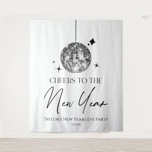Silver Disco Ball juicht oudejaarsavond feest Wandkleed (Voorkant)