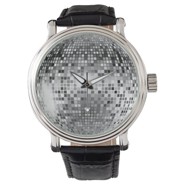 Silver Disco Ball Party Glamour Horloge (Voorkant)