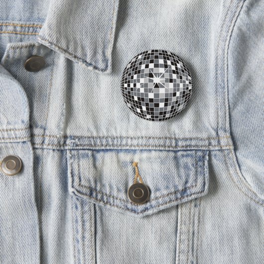 Silver Disco Ball Pin Ronde Button 5,7 Cm (In situ)