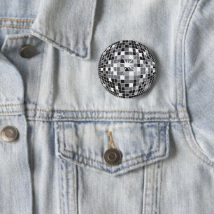 Silver Disco Ball Pin Ronde Button 5,7 Cm