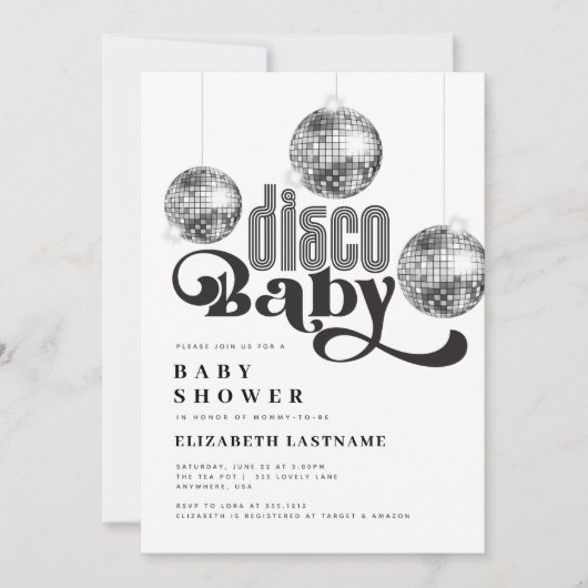 Silver Disco Ball Retro Disco Baby shower Kaart (Voorkant)
