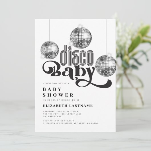 Silver Disco Ball Retro Disco Baby shower Kaart (Staand voorkant)