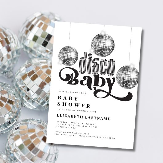 Silver Disco Ball Retro Disco Baby shower Kaart