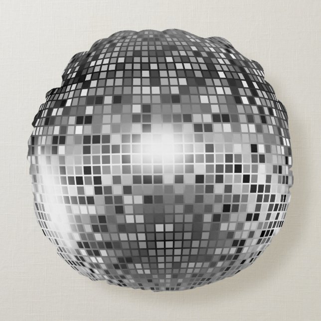 Silver Disco Ball Rond Kussen (Voorkant)